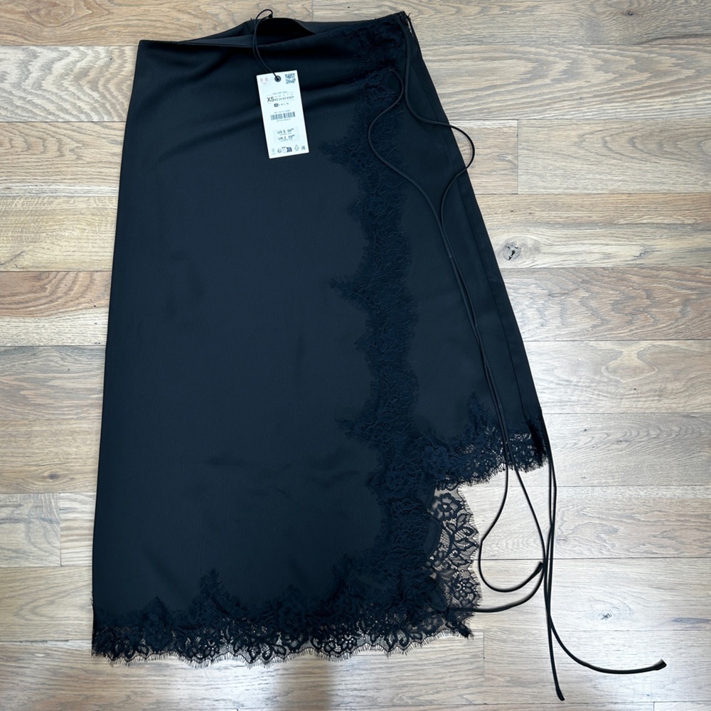 Zara Black Lace-Trim Slip Dress NWT